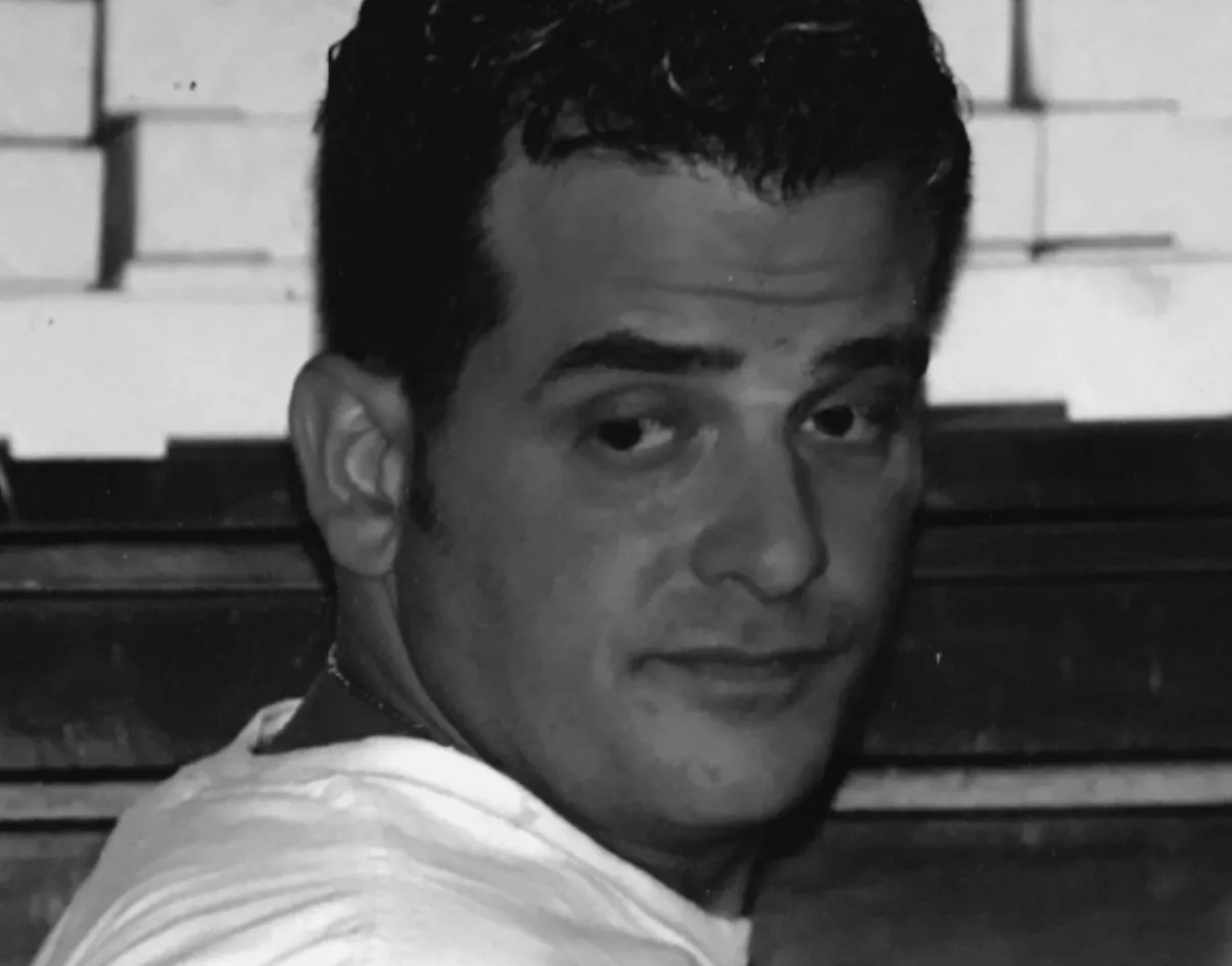 A black and white photograph of the kitchen from Tony's early years