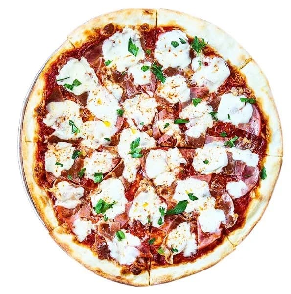 Sal's Deluxe — prosciutto, capocollo and bocconcini on marinated sauce