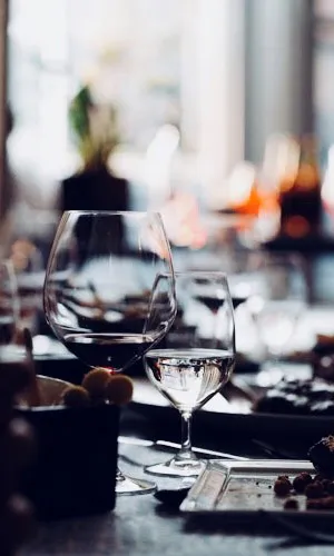A poured glass of wine