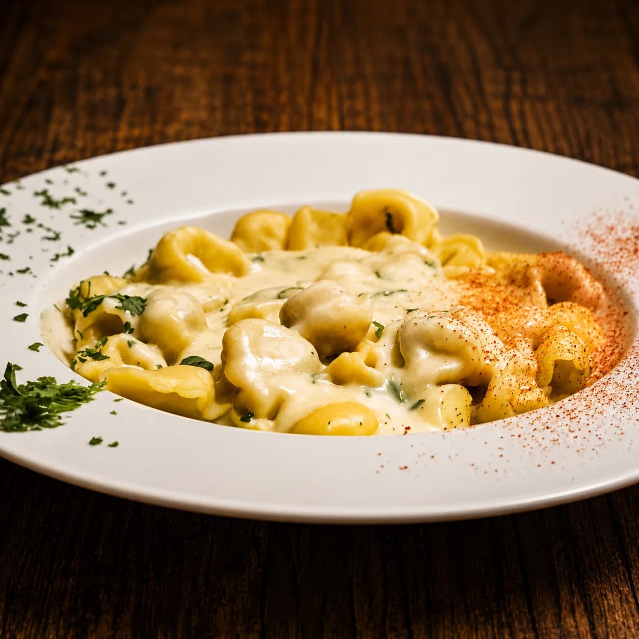 Tortellini alla panna in an Alfredo sauce